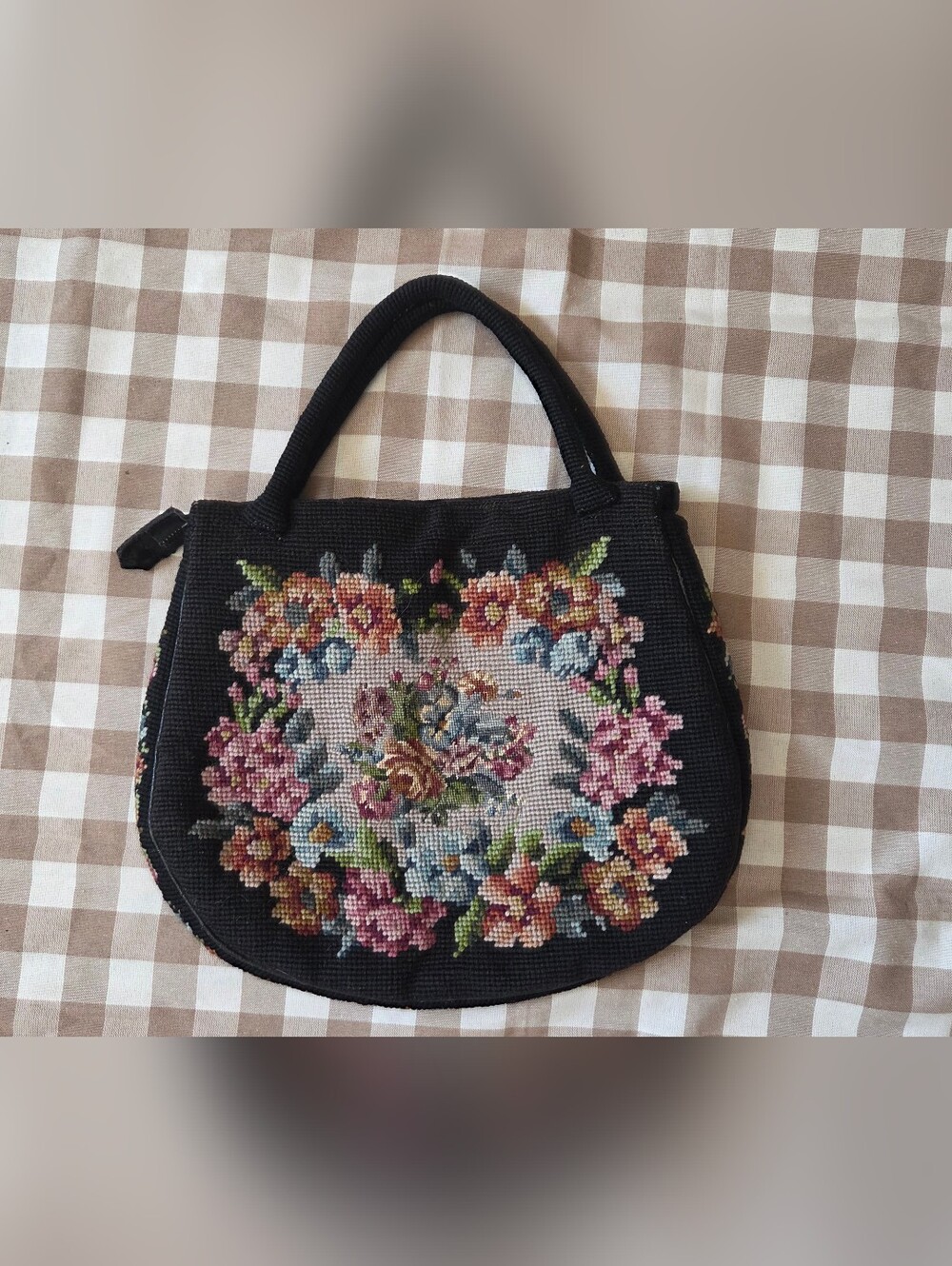 Black Floral Needlepoint Mini Handbag - Classic Women’s Evening Bag